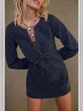 Free People The Good Journey Bradley Long Sleeve Faux Suede Minidress NWOT XS